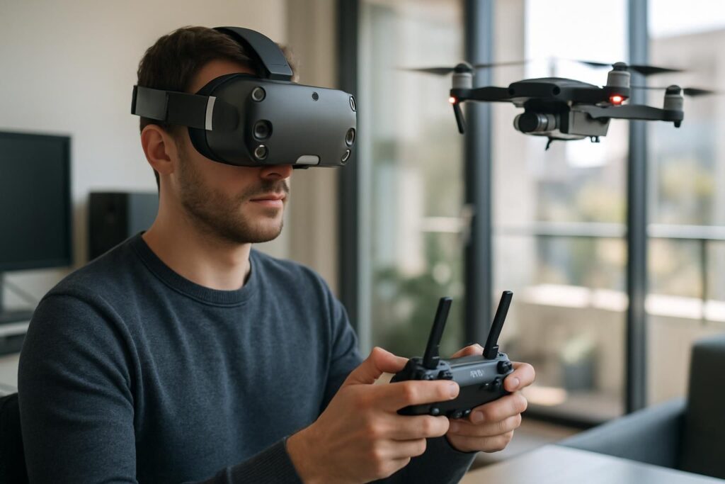 apprenez à piloter un drone en utilisant un casque virtuel pour une expérience immersive et réaliste, alliant technologie et sensations uniques.