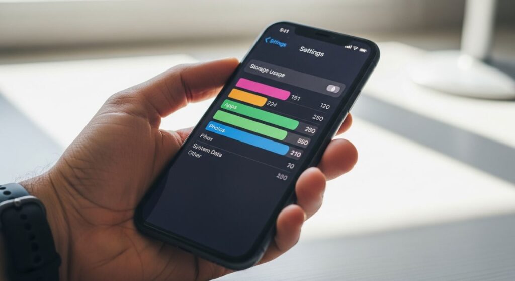 Écran de gestion du stockage iPhone dans les Réglages