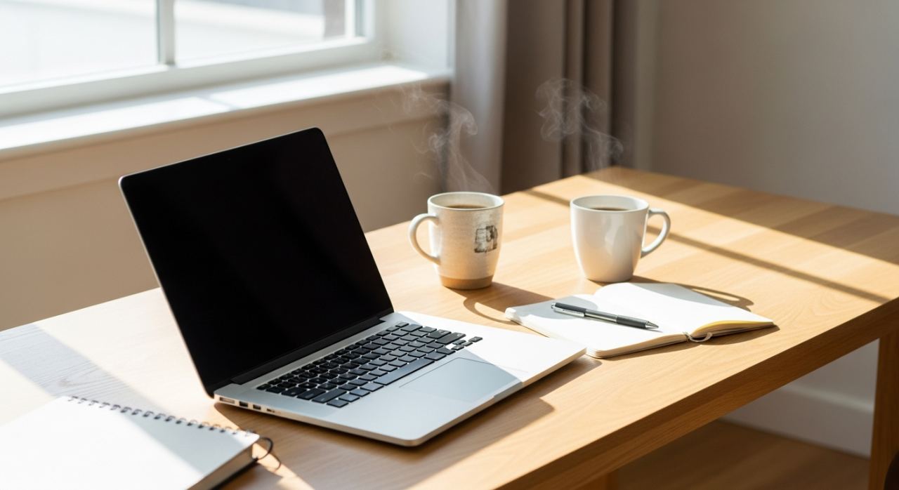 PC portable abordable ouvert sur un bureau lumineux