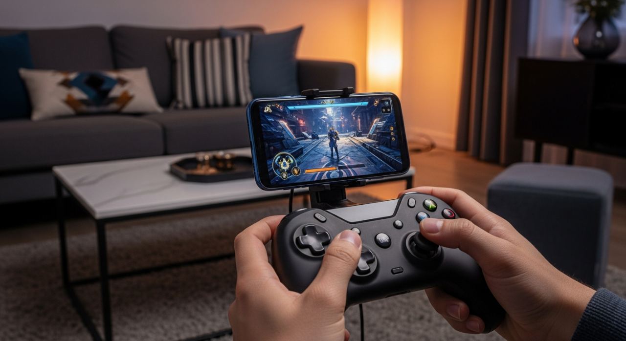 Telephone fixe sur une manette pour jouer a la PS5 en Remote Play