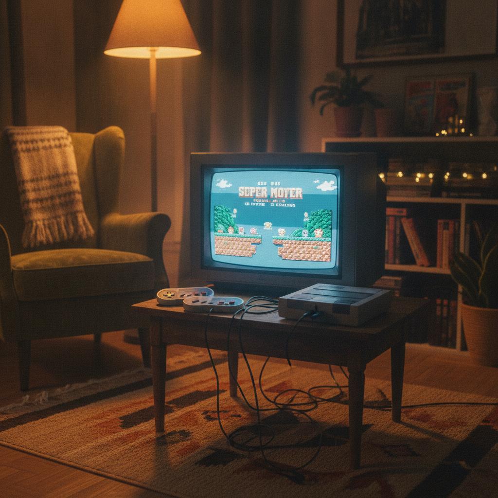 Setup gaming rétro avec console et manettes classiques pour explorer les easter eggs anciens