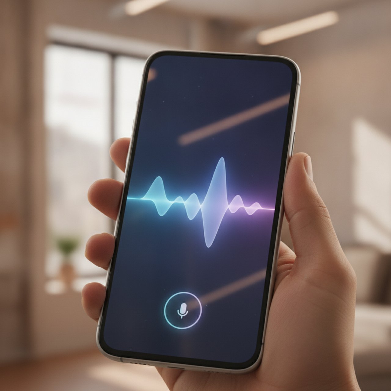 Smartphone affichant une interface d'assistant vocal IA façon Gemini 2026